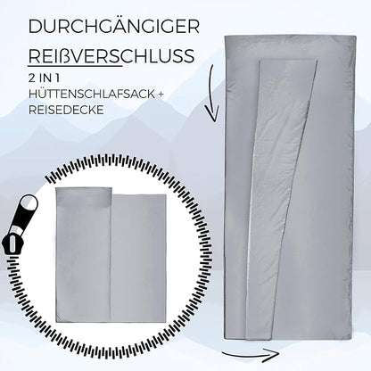 Sport 2-in-1 Sleeping Bag Liner and XL Sized Travel Sheet - Ultra Lightweight Sleep Liner Double Travel Bed Sheet - Inlett Inlay
