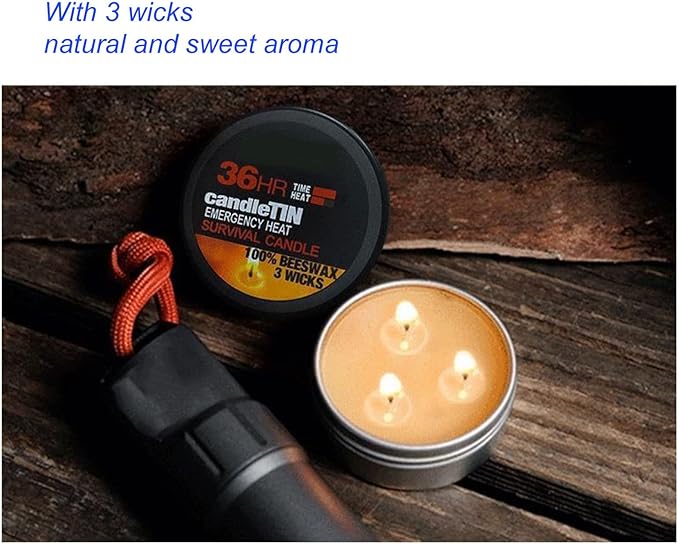 3 Wick Survival Candle, Beeswax Emergency Candle Natural Aroma 36 Hour Long Burning Candles, Outdoor Emergency Candle Light Source for Blackout, Camping, Fishing, Hunting
