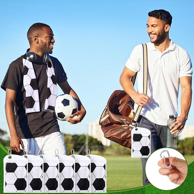 6 Pack Soccer Cooling Towels for Boys, Soccer Sports Towels with Bags, 40"x12" Breathable Chilly Towel, White and Black Microfiber Towel for Sport Team Gift