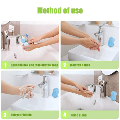 Pack of 12 Sets Travel Camping Hiking Washing Hand Bath Toiletry Sheets Paper Soap Slide Foaming Box (Color May Vary)