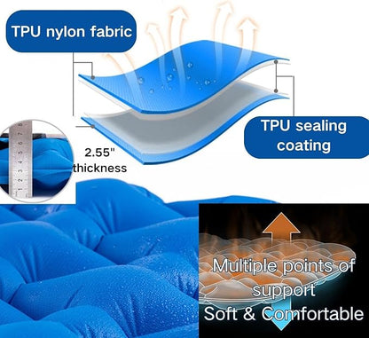 Naturehike Inflatable Double Camping Sleeping Pad, Ultralight Durable 2.55" Thickness Camping Mattress, Compact Air Mat for Hiking, Traveling, Backpacking&Outdoor (Orange)