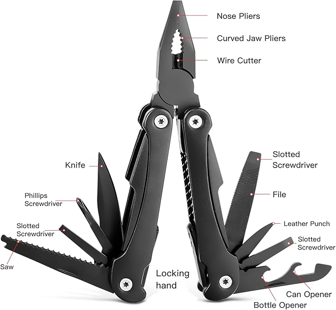 14 IN 1 Multitool Pliers, Multitool with Pocket Clip, Portable Multi Tool, Pocket Knife Camping Multitool, Needle Nose Plierswith Replaceable Wire Cutters Screwdrivers Saw Gifts for Men, Dad, Husband