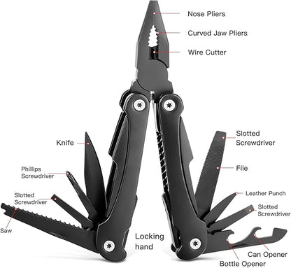 14 IN 1 Multitool Pliers, Multitool with Pocket Clip, Portable Multi Tool, Pocket Knife Camping Multitool, Needle Nose Plierswith Replaceable Wire Cutters Screwdrivers Saw Gifts for Men, Dad, Husband