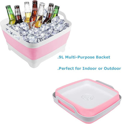 Dishpan for Washing Dishes,9L Collapsible Dish Tub Portable Sink,Wash Dish Basin,Foldable Laundry Tub,Washing Basin with Drain Plug,Dishpan for Kitchen Sink,Camping Dish Washing Tub,Pink