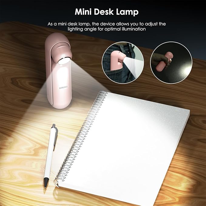 4 IN 1 Portable Handheld Fan,Personal Foldable Cooling Fan, Mini Pocket Fan,Desk Fan,Hand Fan,Flashlight,Power Bank,Table Lamp,Camping Travel Beach Fan, Birthday Gifts for Women Men(Pink)