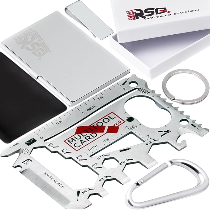 37-in-1 Wallet Tool Card Silver Set Men's Gifts for Dad. Wallet Multi Tool Card Men Gifts for Birthday. EDC Multi Tool Credit Card Size Dad Tool Gift. Stocking Stuffers Cool Tool Gifts for Men
