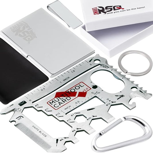 37-in-1 Wallet Tool Card Silver Set Men's Gifts for Dad. Wallet Multi Tool Card Men Gifts for Birthday. EDC Multi Tool Credit Card Size Dad Tool Gift. Stocking Stuffers Cool Tool Gifts for Men
