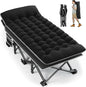 Portable Camping Cot, 32" Extra Wide Camping Cots for Adults with Thick Mattress, Heavy Duty Sleeping Cot Holds Up to 600LBS, Cots for Sleeping, Rv, Beach, Patio, Office Naps(Black)