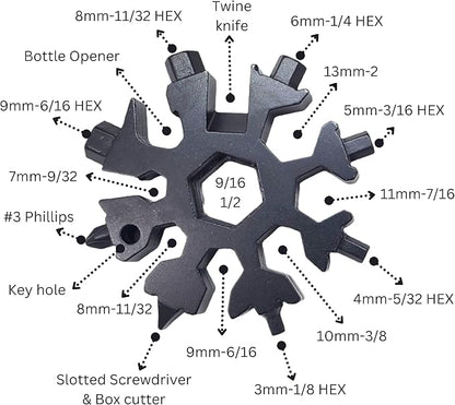 18 In 1 Snowflake Multi Tool, Stainless Steel Screwdriver, Hex Wrench, Bottle Opener, Bike Tool Kit, Pocket Multitool, Bicycle Tool Kit, Bike Multitool ideal gift for Dad, Men, gift on Father's day