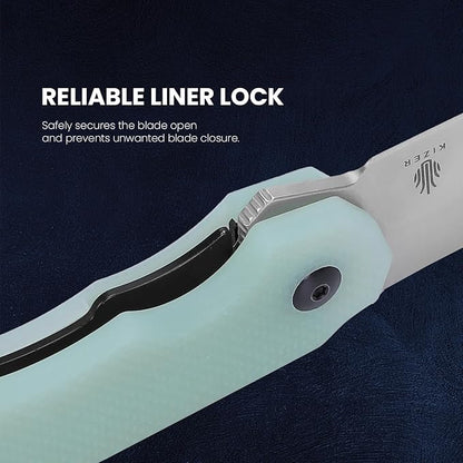 Kizer Porcupine Pocket Knife, Folding Knife 3.43 Inches 9Cr18MoV Steel Blade, Jade G10 EDC Tactical Survival Knife for Man and Women, Portable Hunting Camping Knife L3008A1