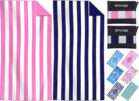 2 Packs Microfiber Oversized Lightweight Thin Beach Towel Sandproof Compact Quick Dry Clearance Towels Extra Large Sand Free Pool Travel Beach Essentials Accessories Women Adult Gift Pink Navy Blue