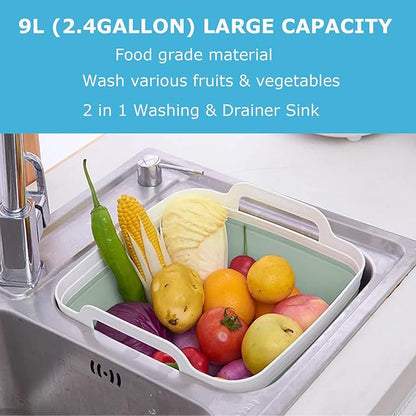 Dishpan for Washing Dishes,9L Collapsible Dish Tub Portable Sink,Wash Dish Basin,Foldable Laundry Tub,Washing Basin with Drain Plug,Dishpan for Kitchen Sink,Camping Dish Washing Tub,Green
