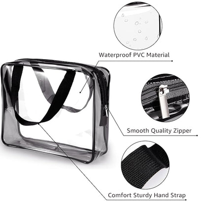 3Pcs Crystal Clear PVC Travel Toiletry Bag Kit for Women Men, Waterproof Vinyl Organizer Clear Makeup Bags with Zipper Handle Straps, Cosmetic Bag Pouch Carry on Airport Airline Compliant Bag Handbag