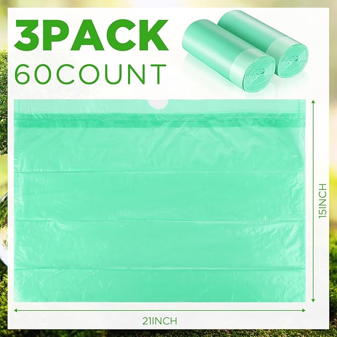 60 Set Bedside Commode Liners with Absorbent Pads Disposable Potty Bags for Portable Toilet with Commode Pads for Adult Elderly Commode Chairs Bucket Portable Camping Toilet Bags (Green)
