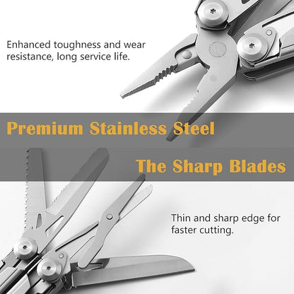 18-in-1 Multitool Pocket Size, Pliers with Knives, Scissors, Wire Cutter, Saw, Bottle Opener, Excellent Stainless Steel, Unique Gift, Essential Gear for Camping, Hiking, Fishing, Outdoor, DIY, EDC