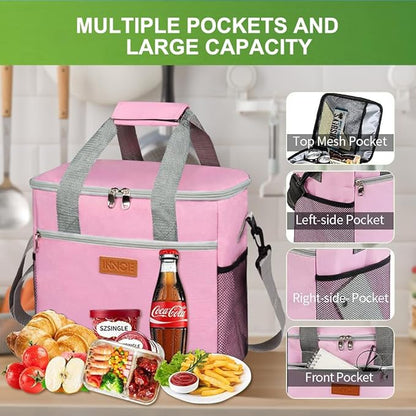 Iknoe Large Cooler Bag Collapsible 24 Can Insulated Bags Leakproof Lunch Cooler Tote with Multi-Pockets for Adult Insulated Thermal Bag for Beach, Picnic, Office Work