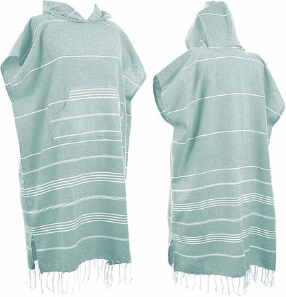1pcs Large Turkish Cotton Poncho Towel Surf Poncho Changing Towel Robe with Hood and Front Pocket Absorbent Wearable Towel Hooded Beach Towel for Adult Man Women Beach Pool (Green, Large)