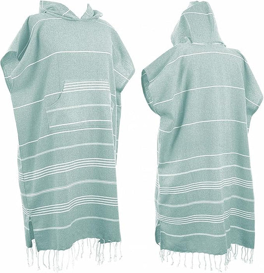 1pcs Large Turkish Cotton Poncho Towel Surf Poncho Changing Towel Robe with Hood and Front Pocket Absorbent Wearable Towel Hooded Beach Towel for Adult Man Women Beach Pool (Green, Large)