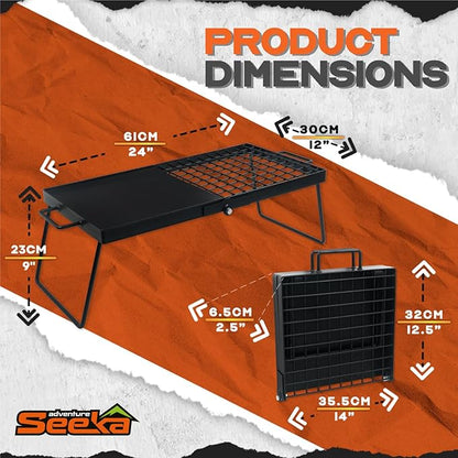 Heavy Duty 24" Folding Campfire Grill, Camp Fire Grill With Folding Grill Design For Compact Storage. Campfire Grill Grate And Griddle For Versatile Campfire Cooking
