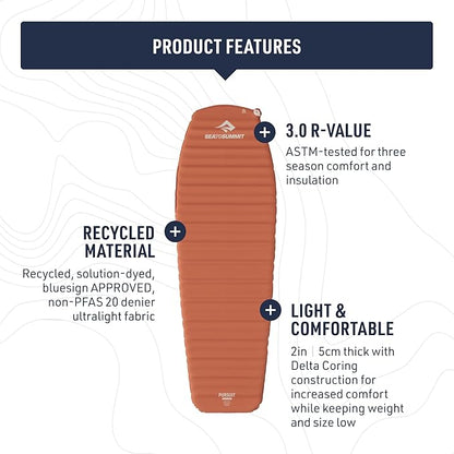 Sea to Summit Pursuit Self-Inflating Sleeping Mat for Camping and Backpacking, Rectangular - Regular (72 x 25 x 2 inches)