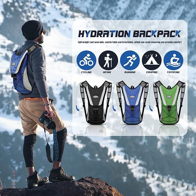 3 Pack Hydration Backpack Pack with 2L Water Bladder, Hydration Pack with Hydration Bladder Hiking Running Cycling Biking Water Backpack Bag for Men and Women