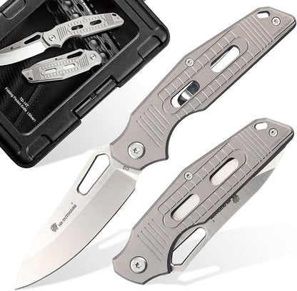 HX OUTDOORS Folding Pocket Knife, Premium D2 Steel Foldable EDC Camping Knife with Titanium Alloy Handle, Portable Clip EDC Tools for Camping Hiking Survival Outdoor, Men Women Gift