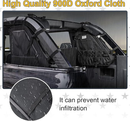 2Pcs Rear Roll Bar Storage Bags Car Trunk Cargo Cage Organizer Multi-Pockets Handbags Organizers Cargo Bag Saddlebag Kit Accessories for Ford Bronco Offroad 2/4 Door 2021-2024 (BLACK)
