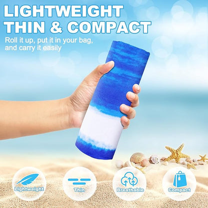 2 Pack Microfiber Oversized Beach Towel Lightweight Thin Sandproof Compact Quick Dry Clearance Towels Extra Large Sand Free Pool Travel Beach Essentials Accessories Women Men Adult Gift Blue Stripe