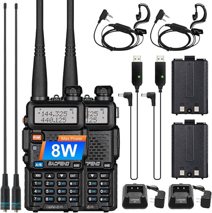2 Pack BaoFeng UV-5R 8 Watt Ham Radio Handheld BaoFeng Radio with USB Charging Dual Band Ham Radio BaoFeng Walkie Talkie