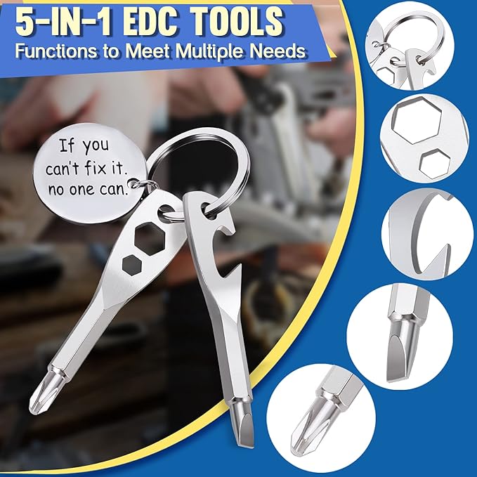 2 Pack Stocking Stuffers Christmas Gifts -5 In 1 Keychain Tools Cool Gadgets for Men Women Fathers Dad Grandpa Son Birthday Gifts, Women Boyfriend Husband Wife Flathead Bottle Opener Gifts Ideas
