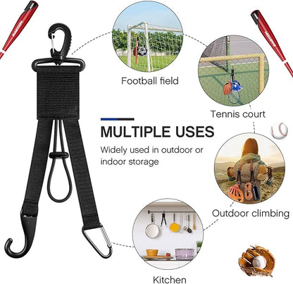 Deekin 2 Pcs Baseball Softball Gear Hanger 3 in 1 Dugout Organizer Baseball Bat Holder with Glove Clip and Helmet Hook for Softball Fence Bag Water Bottle Hiking Camping