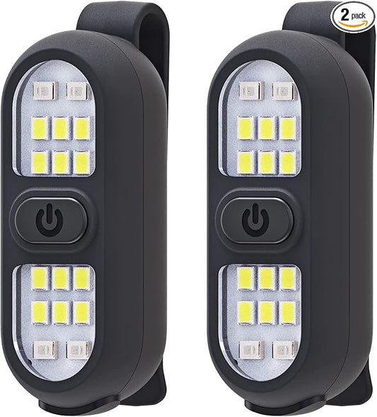 2 Pack Clip on Flashlights, Running Light for Runners Rechargeable Safety Lights for Walking at Night Hands Free Flashlight Portable LED Work Light Warning Flashing Camping Hiking Walking Dog Black