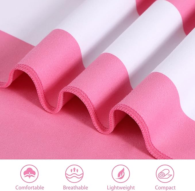 2 Packs Microfiber Oversized Lightweight Thin Beach Towel Sandproof Compact Quick Dry Clearance Towels Extra Large Sand Free Travel Beach Essentials Accessories Women Adult Gift Pink Stripe Vortex