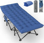 Slendor Oversized XXL Camping Cot, Folding Cot for Adults, 79" L x 32" W x 19" H Sleeping Cot with Mattress, Carry Bag, Camp Cot Bed for Travel, Guest, Support 500lbs, Blue Cot+ Blue Pad