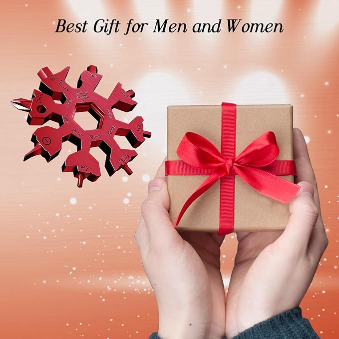 18 in 1 Snowflake Multi Tool, Phillips Flat Screwdriver Kit/Wrench/Bottle Opener, EDC Camping Gear, Gifts for Men (Red)