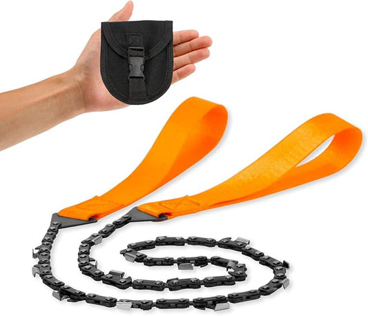 24 Inch Pocket Chain Rope Saw Portable Hand Saw With Sharp Teeth Blades for Survival Gear, Camping, Hunting, Tree Cutting or Emergency Kit