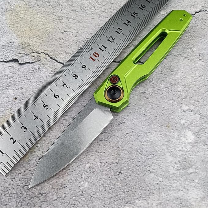 6.7in EDC Pocket Folding Knife, Assisted Button lock knife Knife for Men, 8Cr13Mov Blade, Aviation Aluminum Green Handle with Belt Clip, Portable for Camping Survival