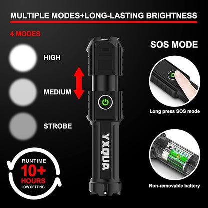 2 Pack USB Rechargeable Flashlight - Small & Bright LED Mini Flashlights, High Lumens, 4 Modes, Zoomable, The Size of Pocket Gifts for Kids