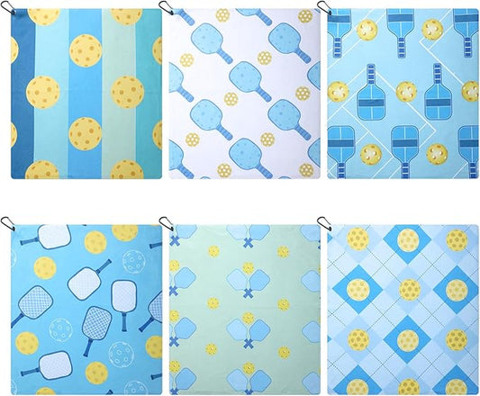 6 Pcs Dinkball Towels for Women Men Tennis Towel in Fashionable Prints 17 x 15 Inches Towel with Clip Dinkball Lover Gift Accessories