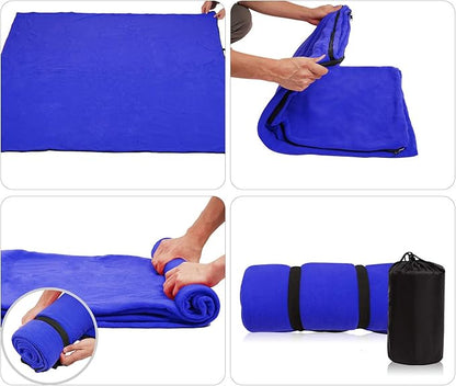 REDCAMP Fleece Sleeping Bag Liner for Adult Warm or Cold Weather, 75" Long Full Sized Zipper Camping Blanket for Outdoor Indoor Used with Sack, Navy Blue