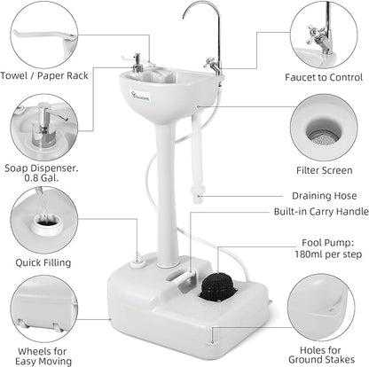 YITAHOME Upgrated Portable Sink Camping Hand Washing Station with 17 L Wash Basin Stand, Rolling Wheels, Soap Dispenser, Towel Holder, for Garden, Outdoor, Travel, Boat, Gather, Indoor, Worksite