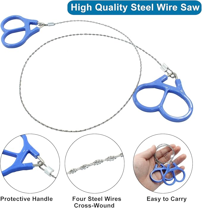3 Pcs Stainless Steel Survival Wire Saw 21.65 Inch, Garrote Wire Cable Saw String Saw, Emergency Pocket Saw Rope Saw Hand Tool for Wood Cutting Hiking Hunting
