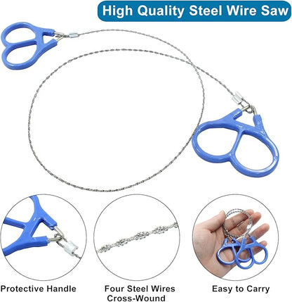 3 Pcs Stainless Steel Survival Wire Saw 21.65 Inch, Garrote Wire Cable Saw String Saw, Emergency Pocket Saw Rope Saw Hand Tool for Wood Cutting Hiking Hunting