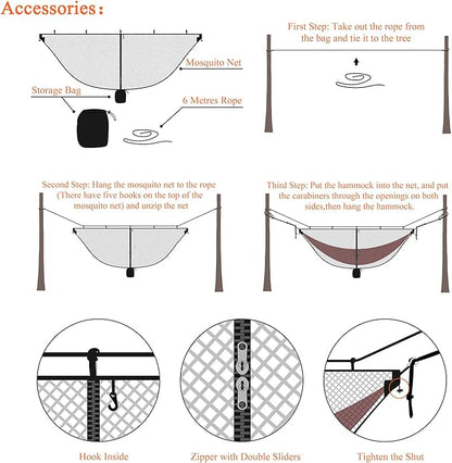 Hammock Net Camping Mosquito Net, No See Ums & Repels Insect, Polyester Netting for 360 Degree Protection, Double Sided Zipper for Easy Access Fits for All Camping Hammocks(Black)
