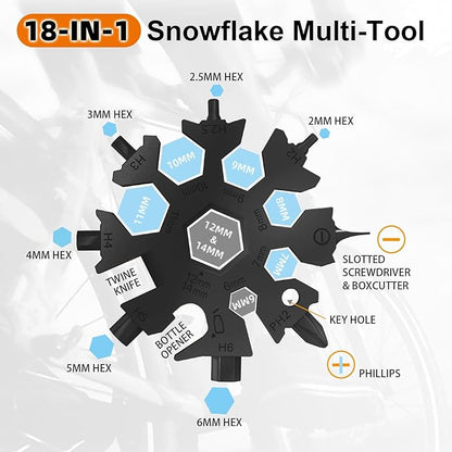 18 in 1 Snowflake Multi Tool, Phillips Flat Screwdriver Kit/Wrench/Bottle Opener, EDC Camping Gear, Gifts for Men (Black)