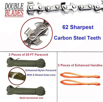 48 Inch High Reach Tree Limb Hand Rope Chain Saw for Tree Trimming-Upgraded Pocket Manual Chainsaw with 62 Sharp Blades on Both Sides for Gardening Camping Survival Gear
