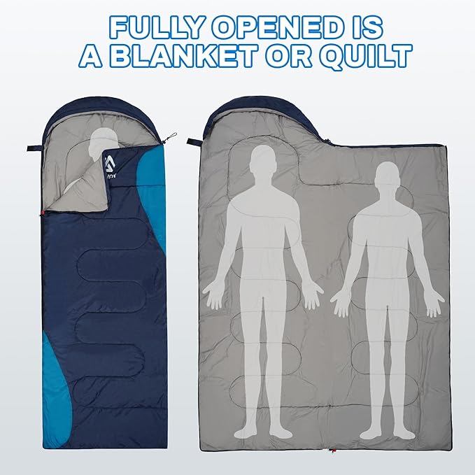 Sleeping Bag for Adults Teens Kids Cold Warm Weather, Portable Waterproof & Lightweight, Compact with Compression Sack, for 3-4 Seasons Camping, Backpacking, Hiking, Travel, Indoors Outdoors