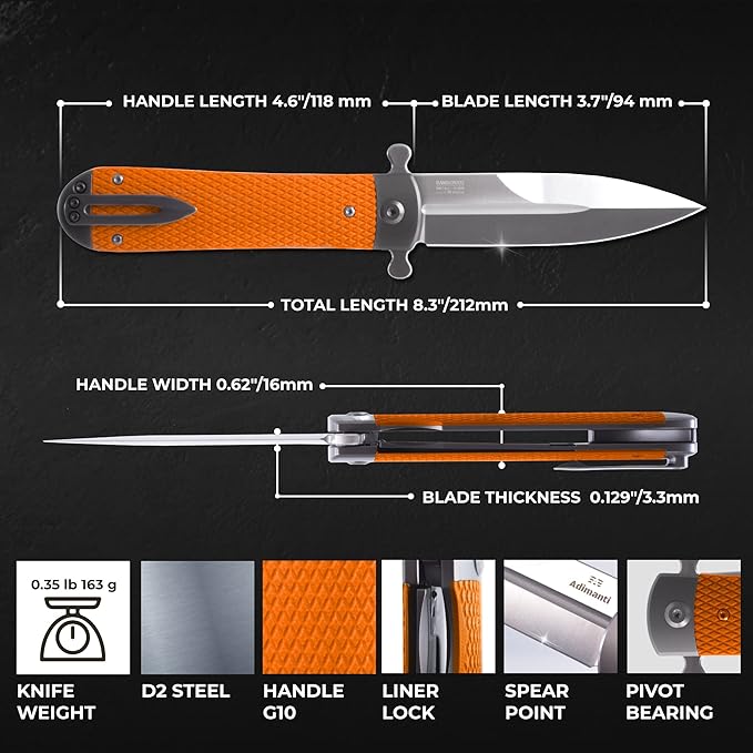GANZO Firebird Adimanti Samson-OR Folding Pocket Knife Razor Sharp D2 Steel Blade Ergonomic G10 Anti-Slip Handle with Clip Hunting Fishing Camping Gear Outdoor Flipper EDC Pocket Knife (Orange)