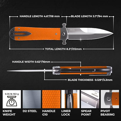 GANZO Firebird Adimanti Samson-OR Folding Pocket Knife Razor Sharp D2 Steel Blade Ergonomic G10 Anti-Slip Handle with Clip Hunting Fishing Camping Gear Outdoor Flipper EDC Pocket Knife (Orange)