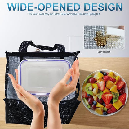 iknoe Lunch Bag Insulated Lunch Bags for Women & Men, 9L Reusable Lunch Tote, Portable Adult Thermal Large Lunch Cooler for Work Picnic Beach (Bright Black)